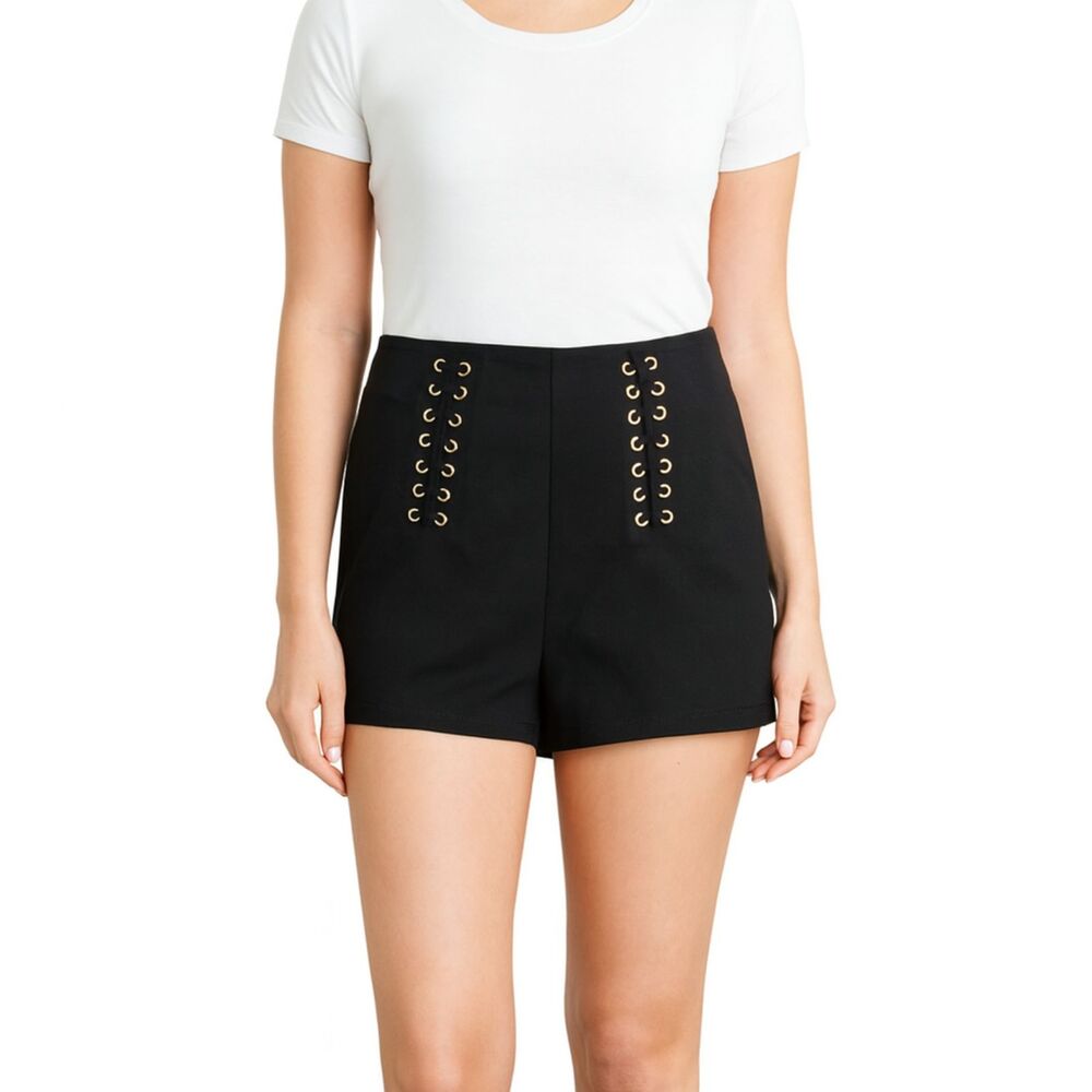 Guess Lightweight Structured Short Shorts In Jet Black M